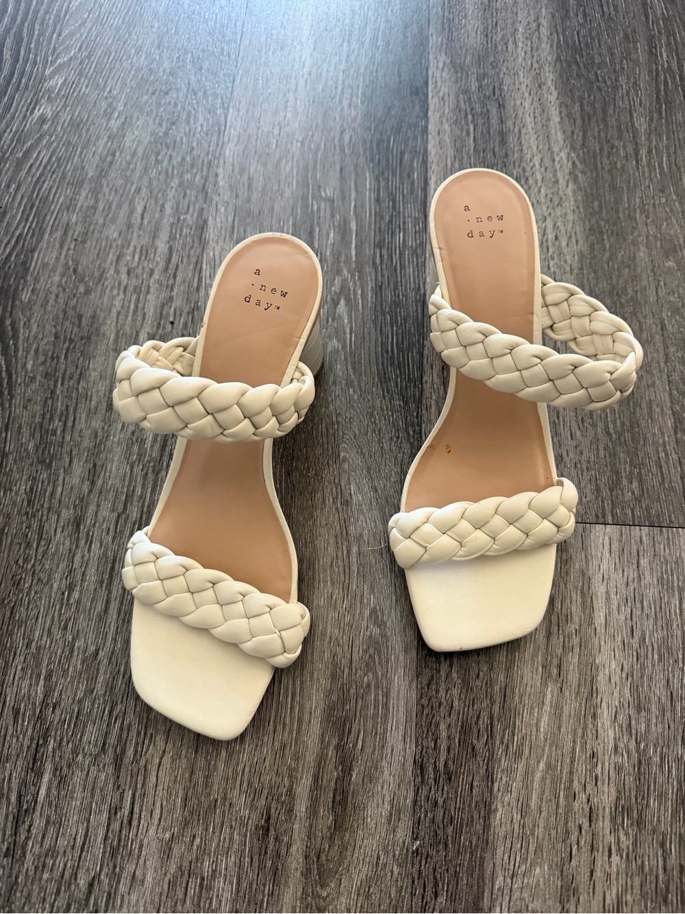 a new day Cream Braided Double-Strap Slide Mules